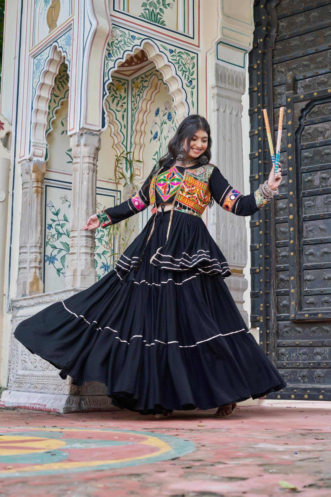 Launching Navratri Ram 120 cottan Black Lehenga choli exporters in pune